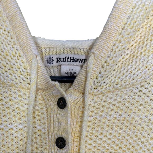 Ruff hewn yellow white striped large hooded pullover sweater - Picture 2 of 5